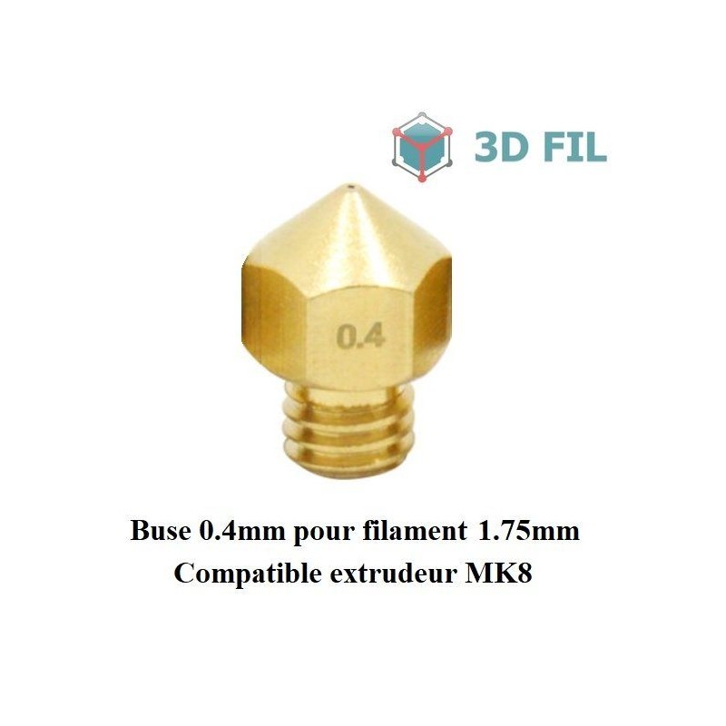 Buse laiton MK7 / MK8 0.4mm / filament 1.75mm / Envoi sous 24H / 3DFIL